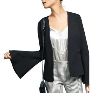 Anthropologie Cartonnier Black Stretch Bell Sleeve Volume Blazer Size M